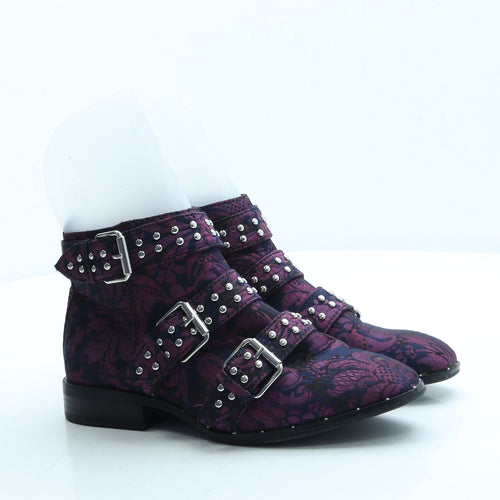 Primark Womens Purple Floral Polyester Biker Boot UK 4 37 US 6
