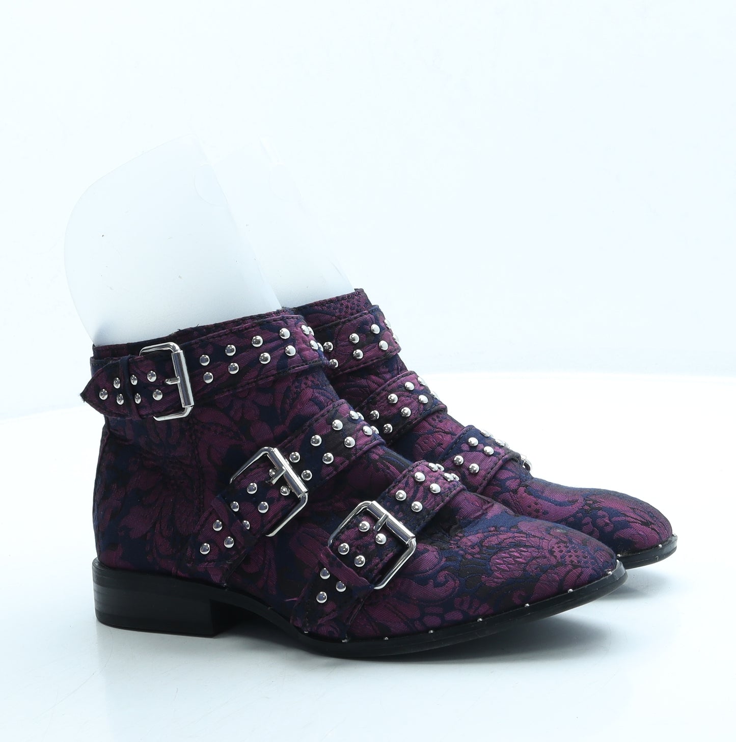 Primark Womens Purple Floral Polyester Biker Boot UK 4 37 US 6