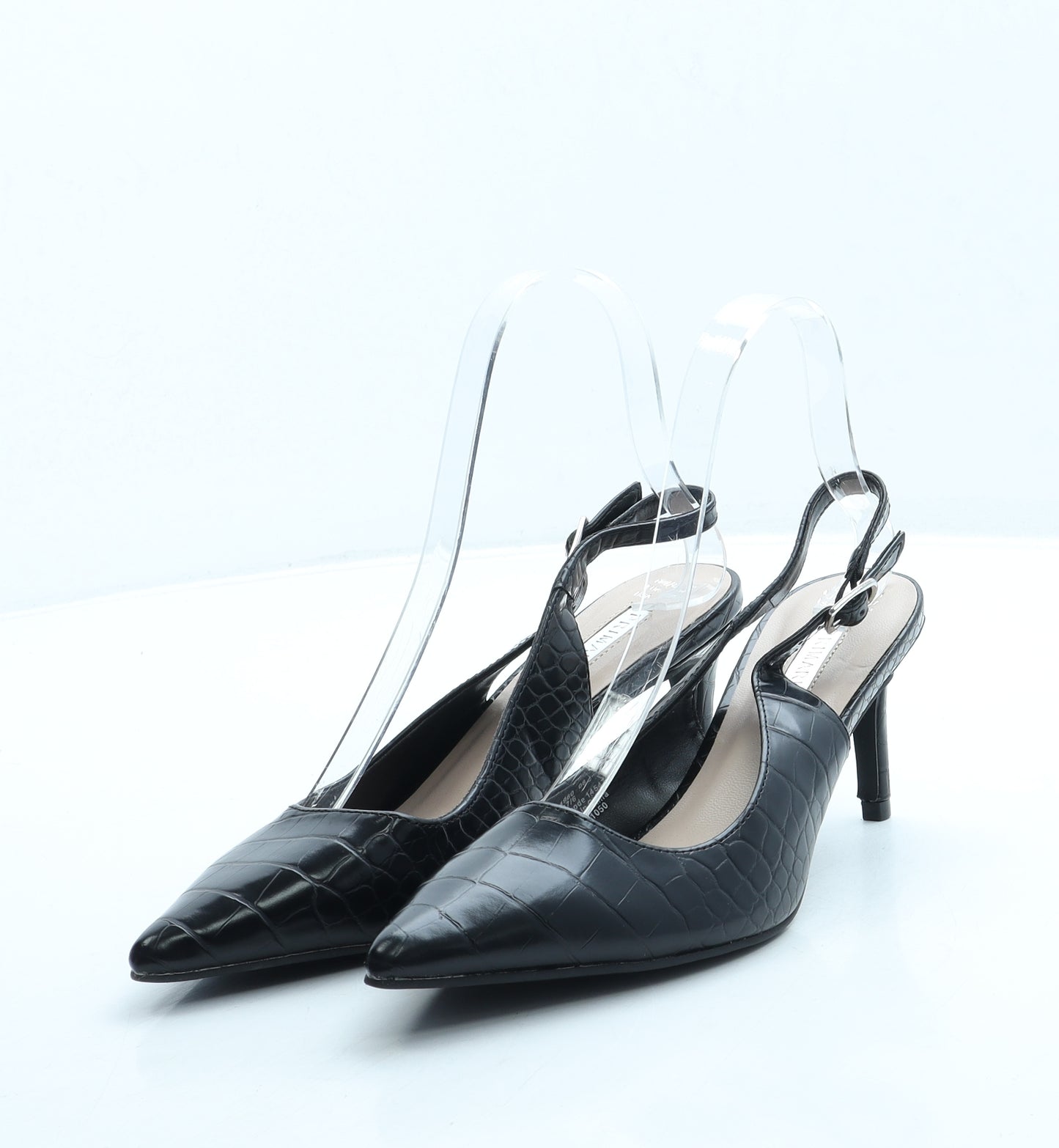 Primark Womens Black Geometric Leather Slingback Heel UK 4 37 US 6