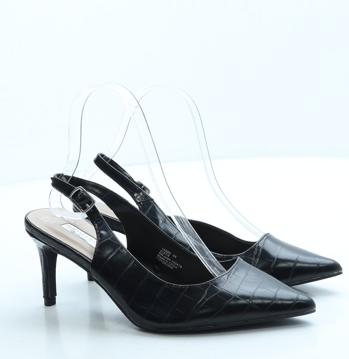 Primark Womens Black Geometric Leather Slingback Heel UK 4 37 US 6
