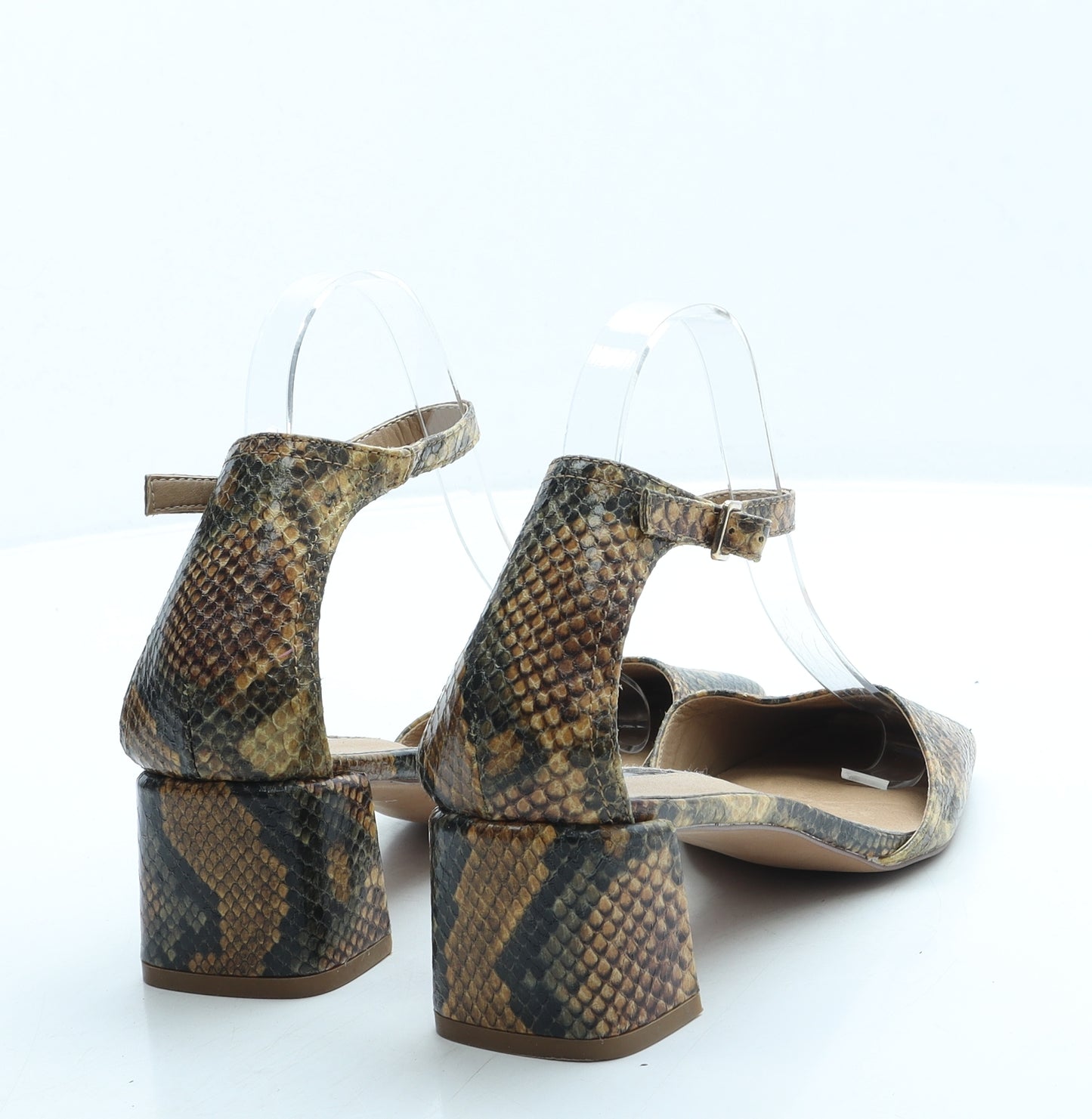 Topshop Womens Orange Animal Print Leather Strappy Heel UK 5 38 - Snakeskin