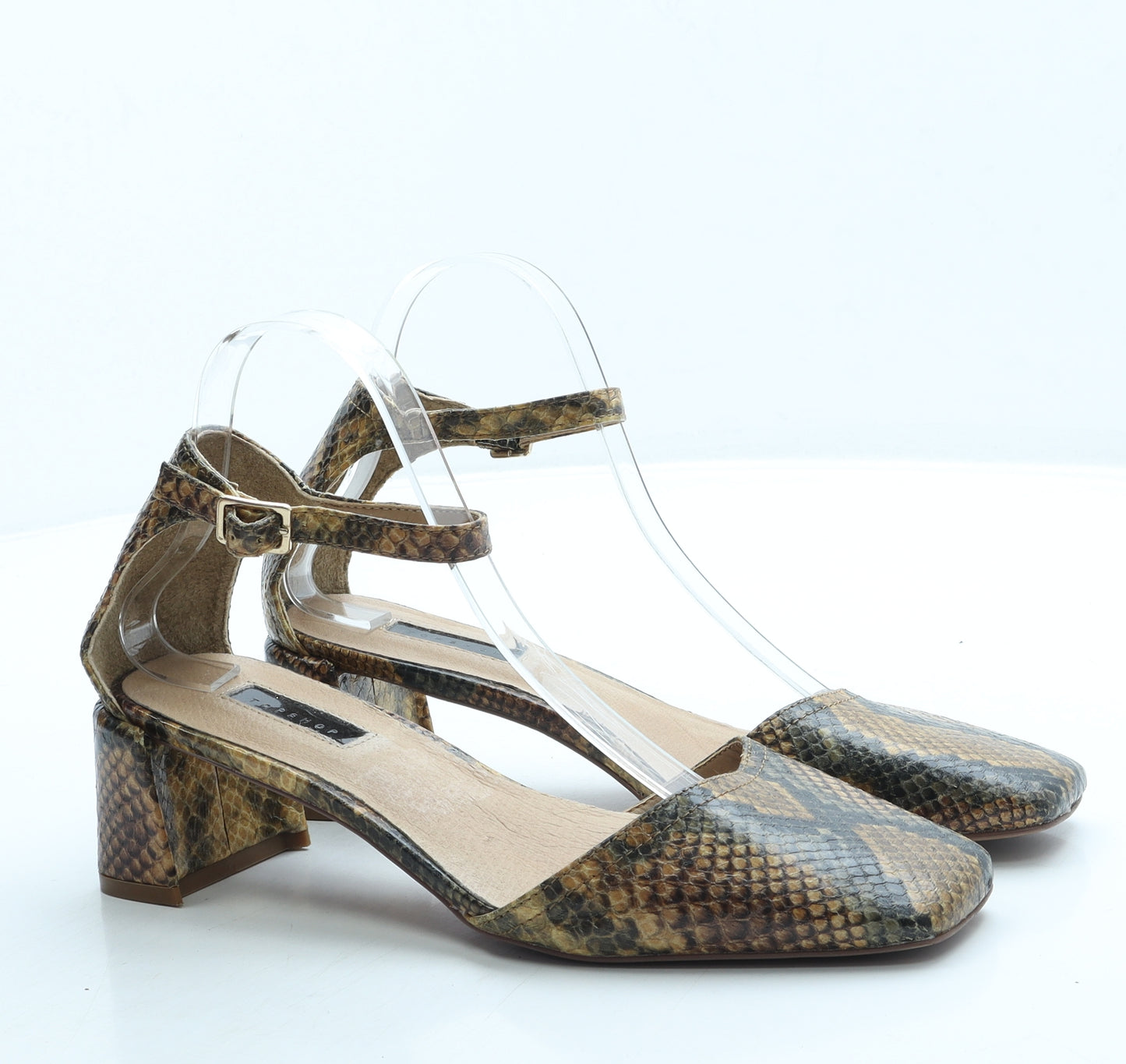 Topshop Womens Orange Animal Print Leather Strappy Heel UK 5 38 - Snakeskin