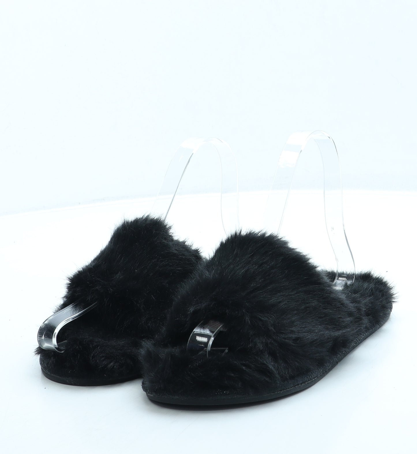 Preworn Womens Black Faux Fur Slip On Slipper UK