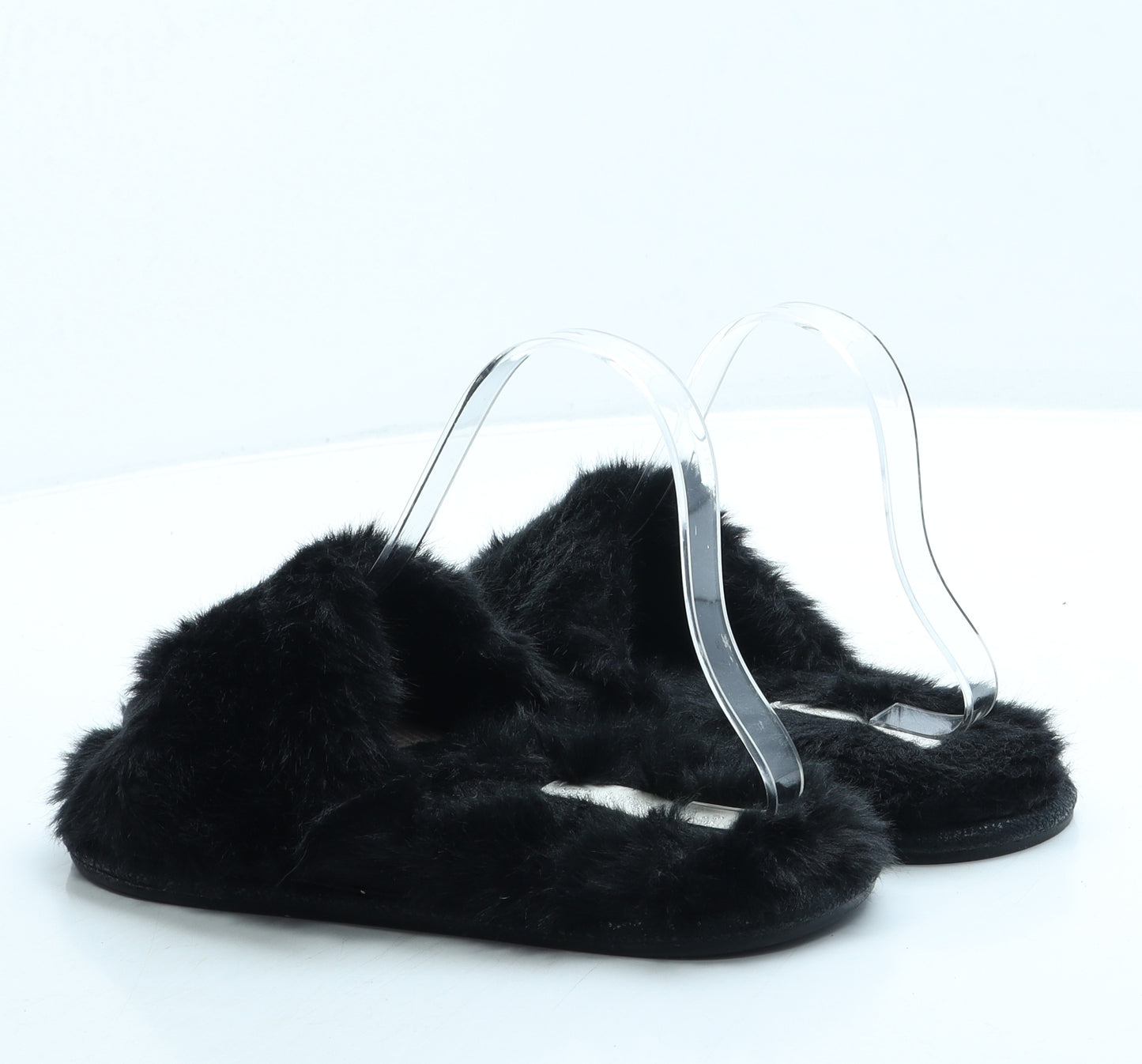 Preworn Womens Black Faux Fur Slip On Slipper UK