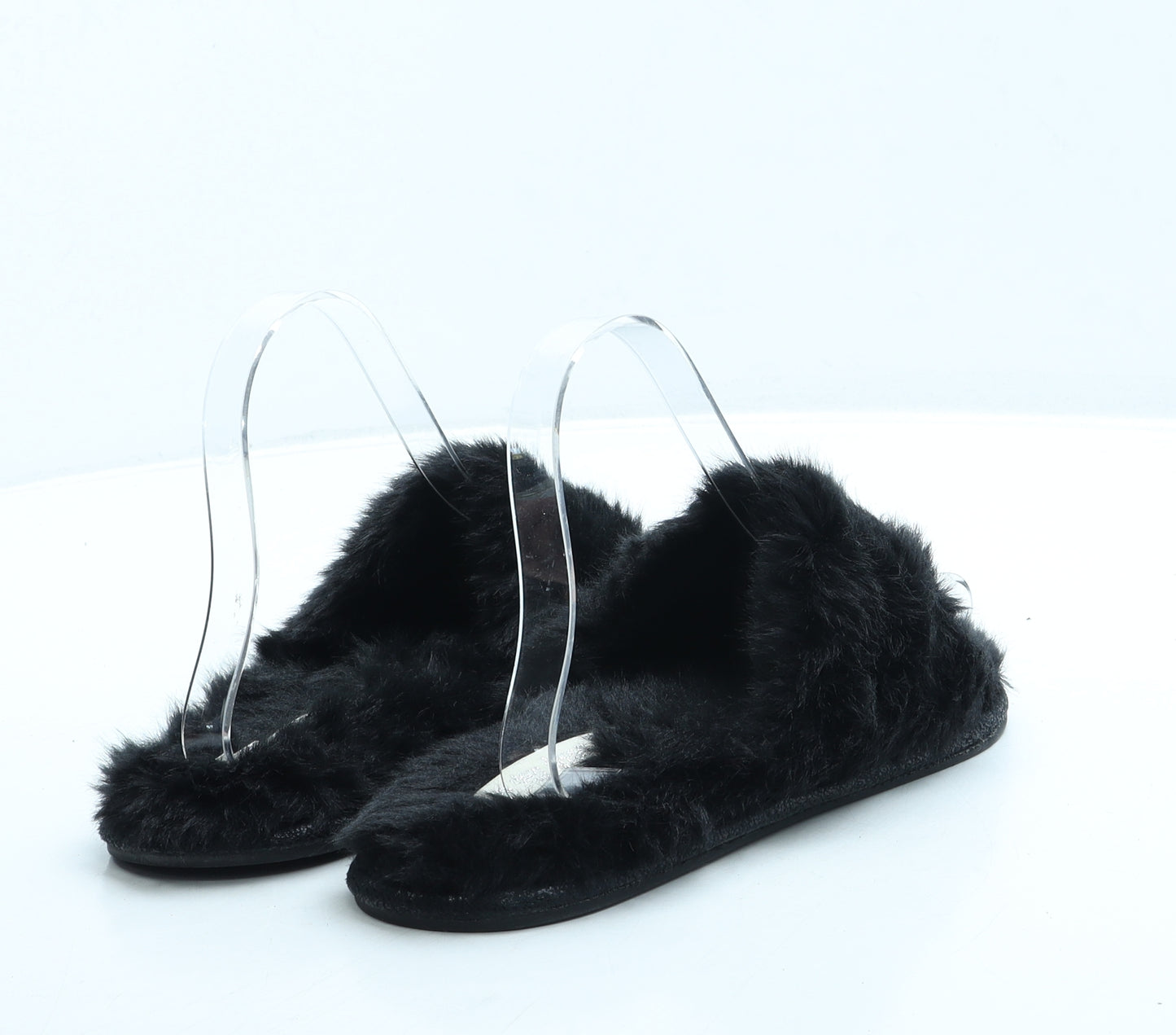 Preworn Womens Black Faux Fur Slip On Slipper UK