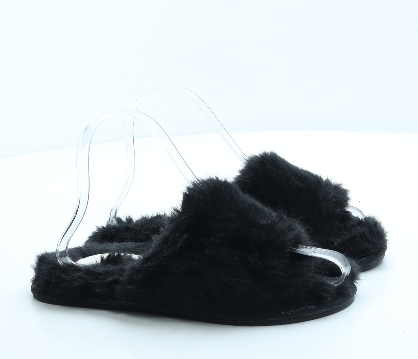 Preworn Womens Black Faux Fur Slip On Slipper UK