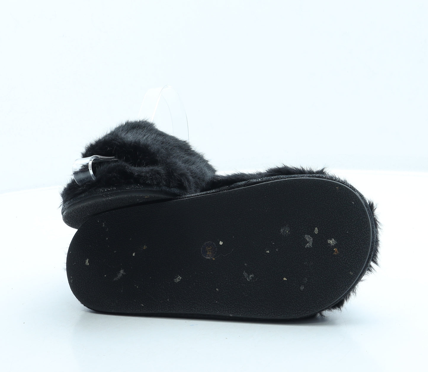 Preworn Womens Black Faux Fur Slip On Slipper UK