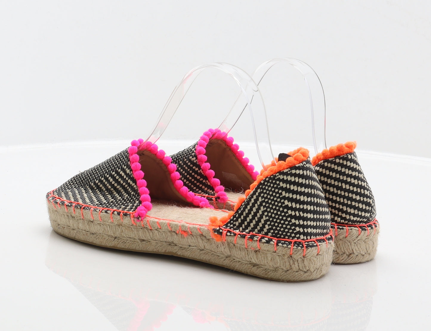 Miss KG Womens Black Herringbone Synthetic Espadrille Casual UK 5.5 39 - Pom pom trim