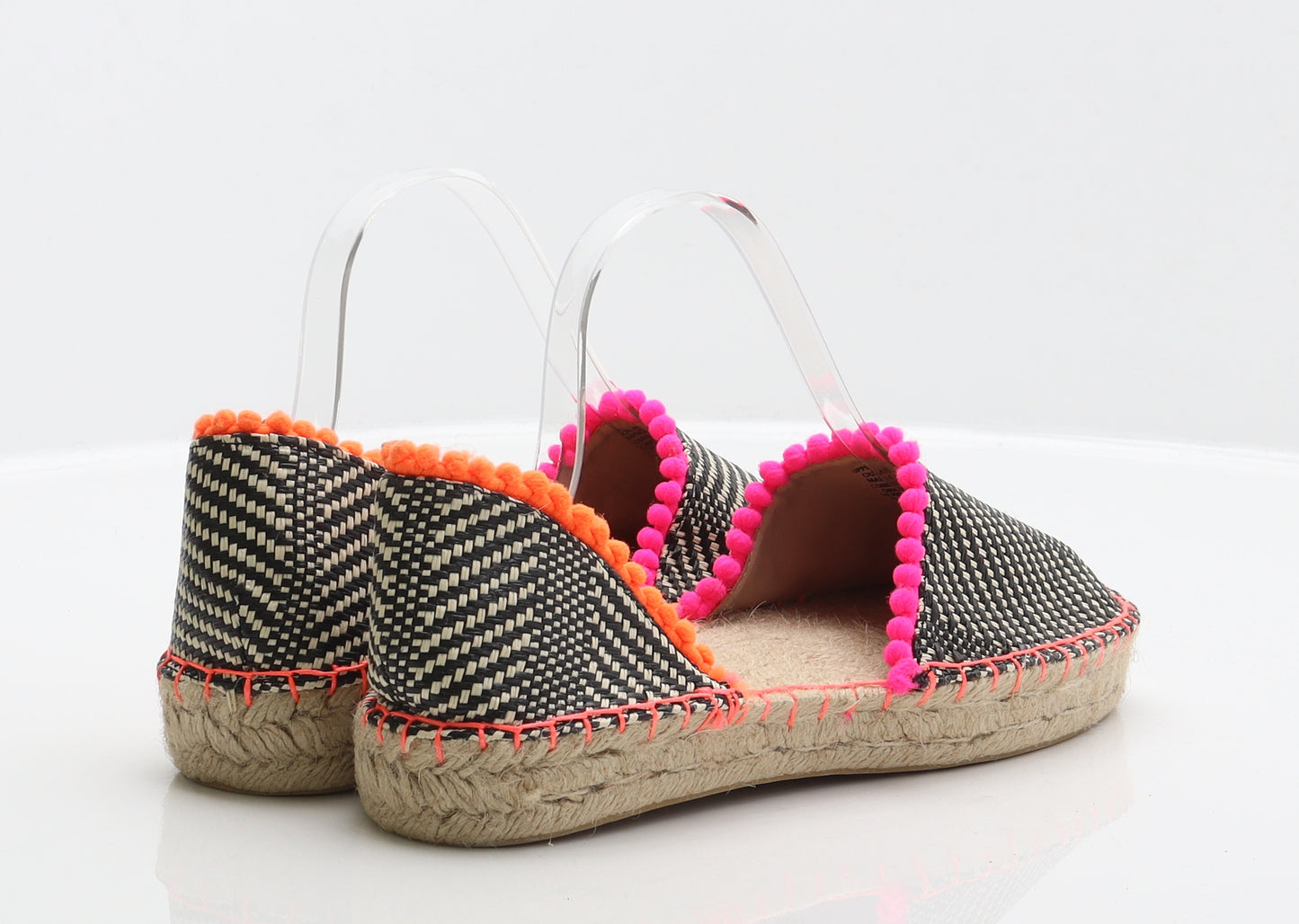 Miss KG Womens Black Herringbone Synthetic Espadrille Casual UK 5.5 39 - Pom pom trim