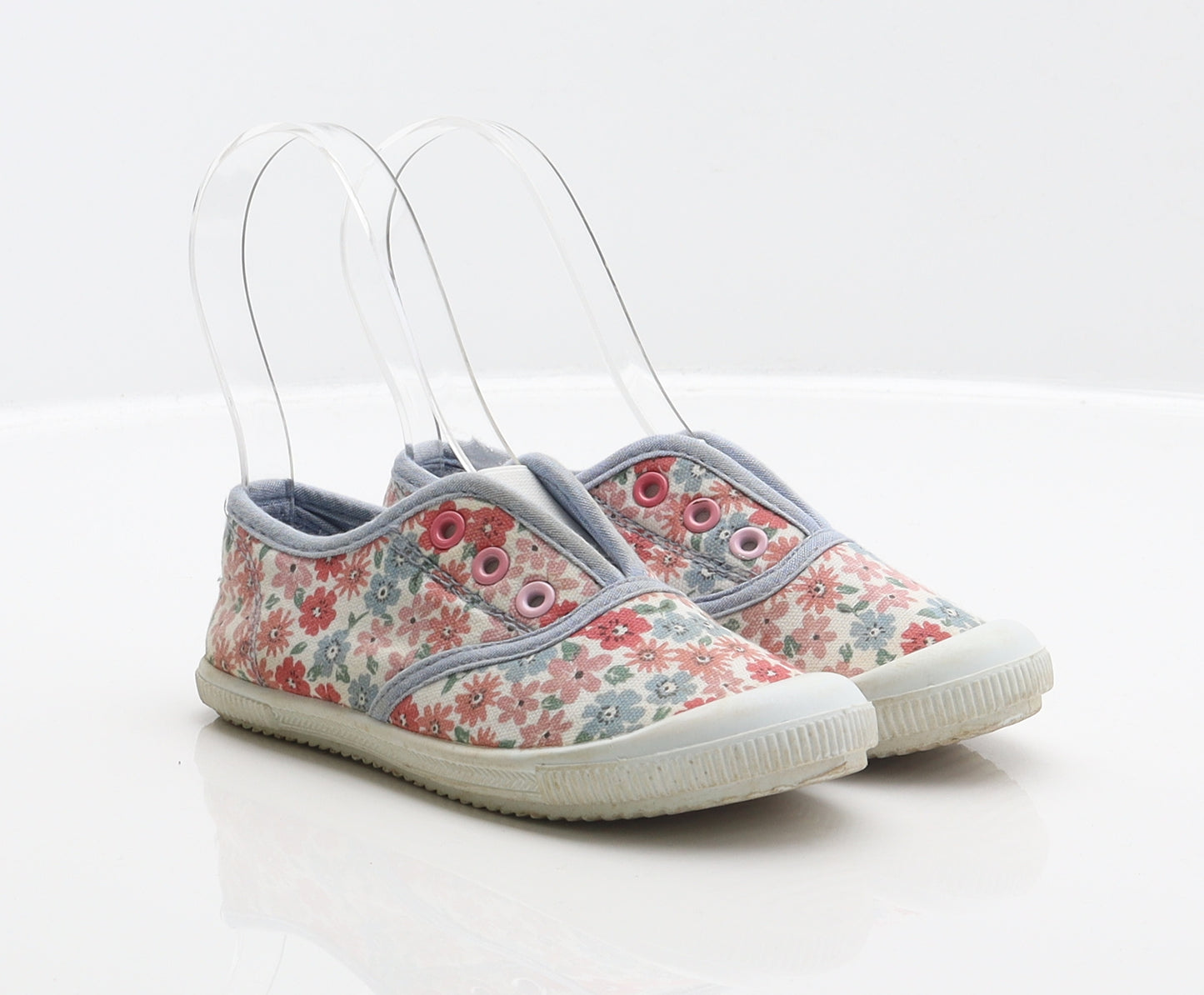 F&F Girls Multicoloured Floral Fabric Slip On Flat UK 9 27