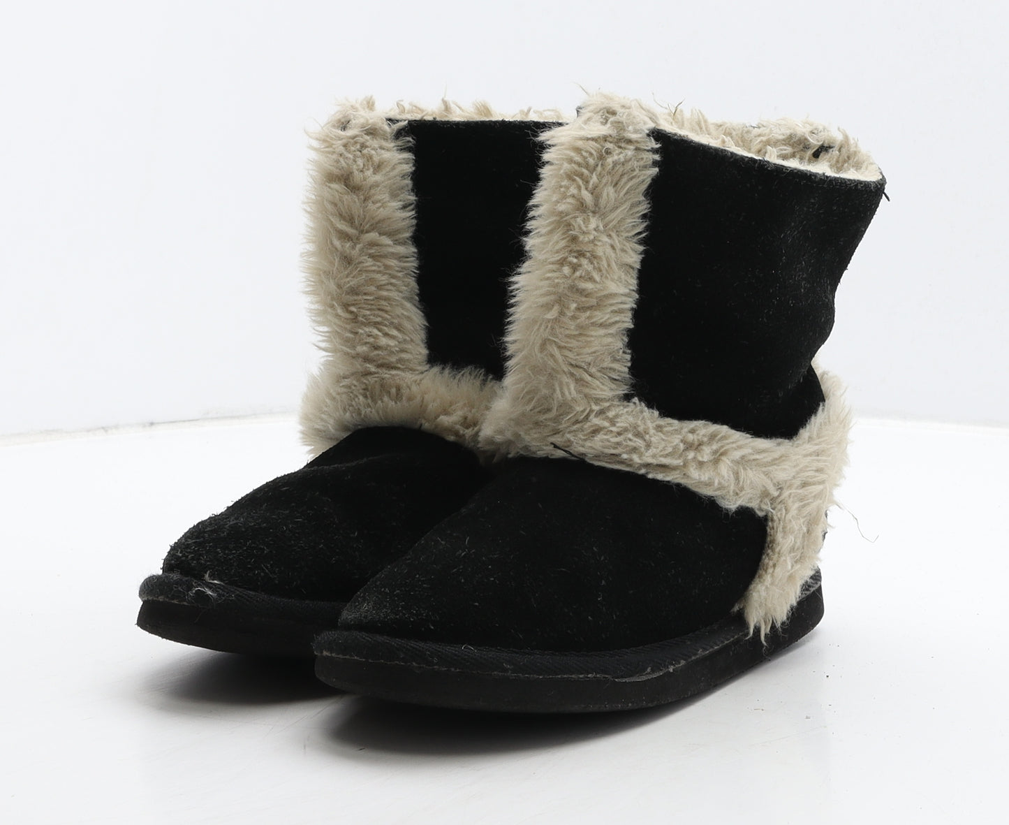 River Island Girls Black Suede Shearling Style Boot UK 13