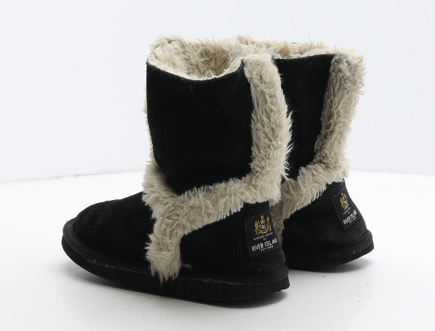 River Island Girls Black Suede Shearling Style Boot UK 13