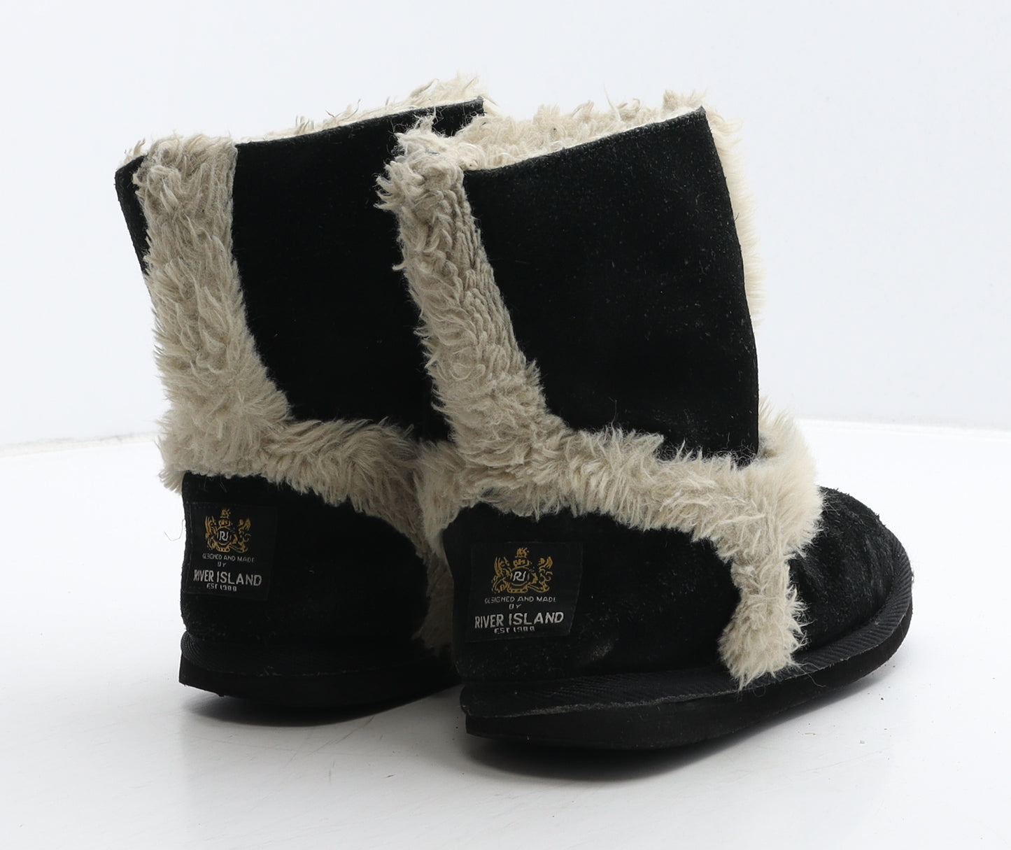 River Island Girls Black Suede Shearling Style Boot UK 13