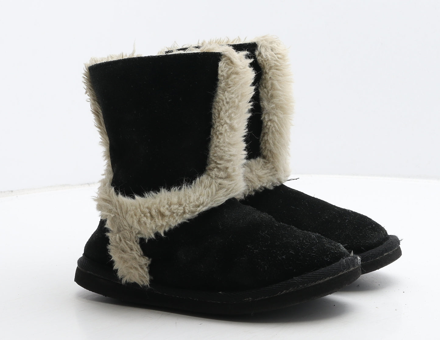 River Island Girls Black Suede Shearling Style Boot UK 13