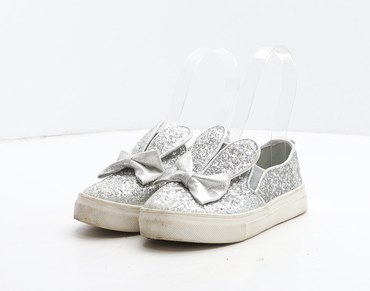 Miss Sophia Girls Silver Synthetic Loafer Casual UK 10 28 - Bunny Ears
