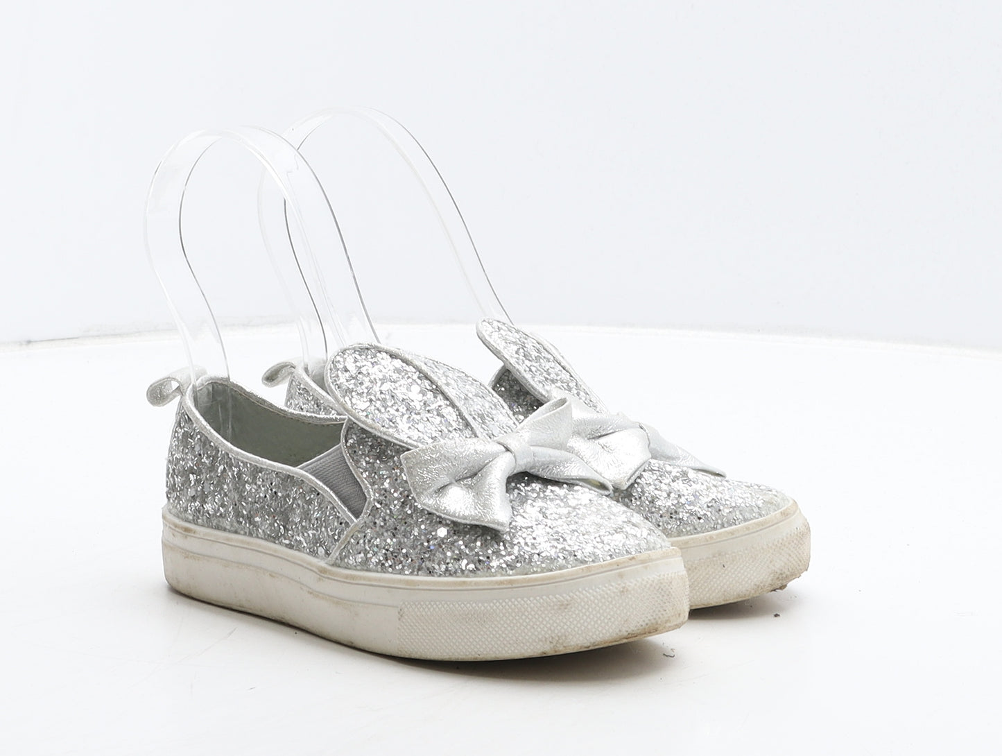 Miss Sophia Girls Silver Synthetic Loafer Casual UK 10 28 - Bunny Ears