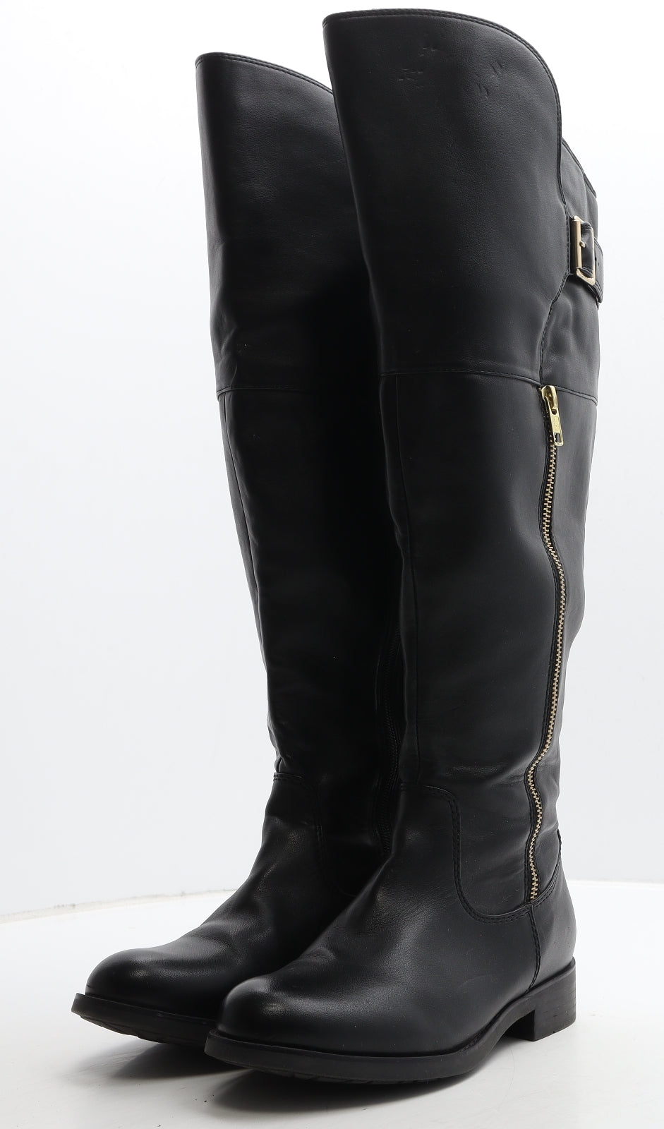 Preworn Womens Black Leather Slip On Boot UK 5