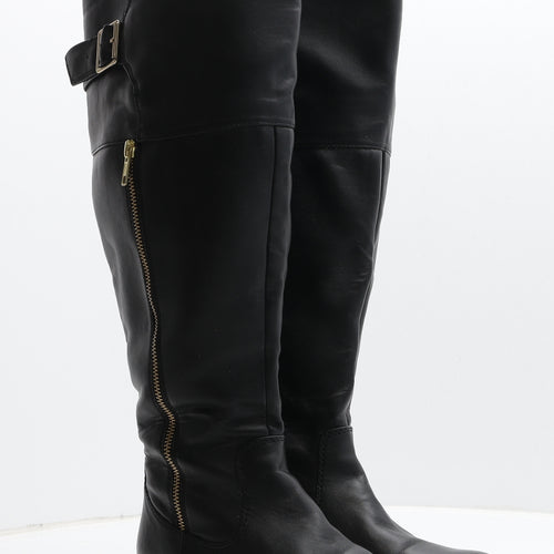 Preworn Womens Black Leather Slip On Boot UK 5
