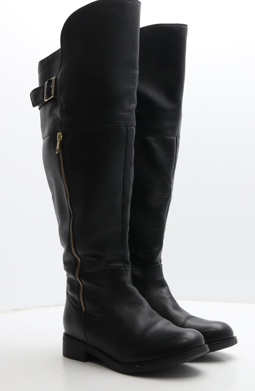 Preworn Womens Black Leather Slip On Boot UK 5