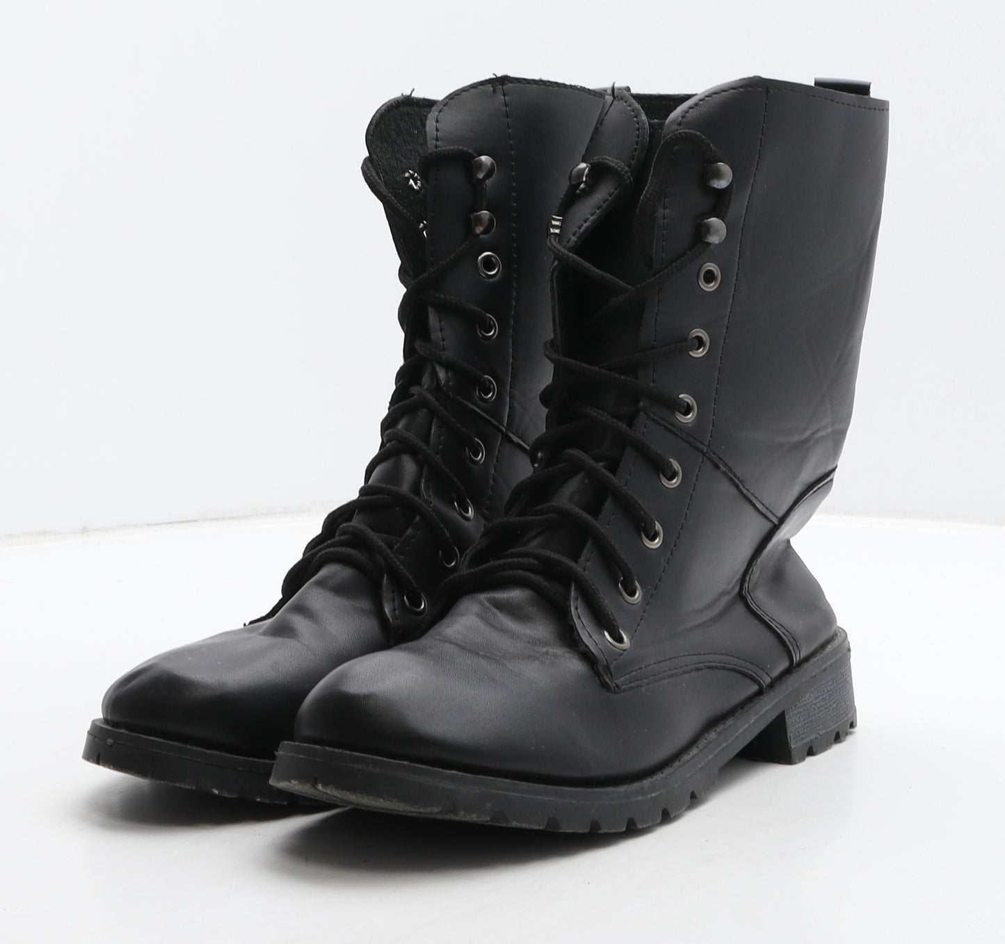 Preworn Womens Black Leather Combat Boot UK 6 39