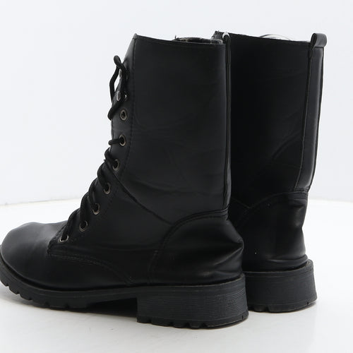 Preworn Womens Black Leather Combat Boot UK 6 39