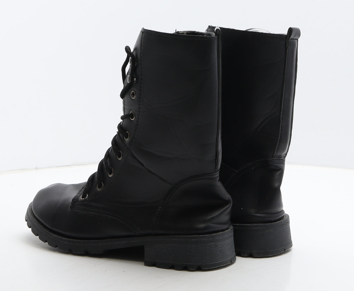 Preworn Womens Black Leather Combat Boot UK 6 39