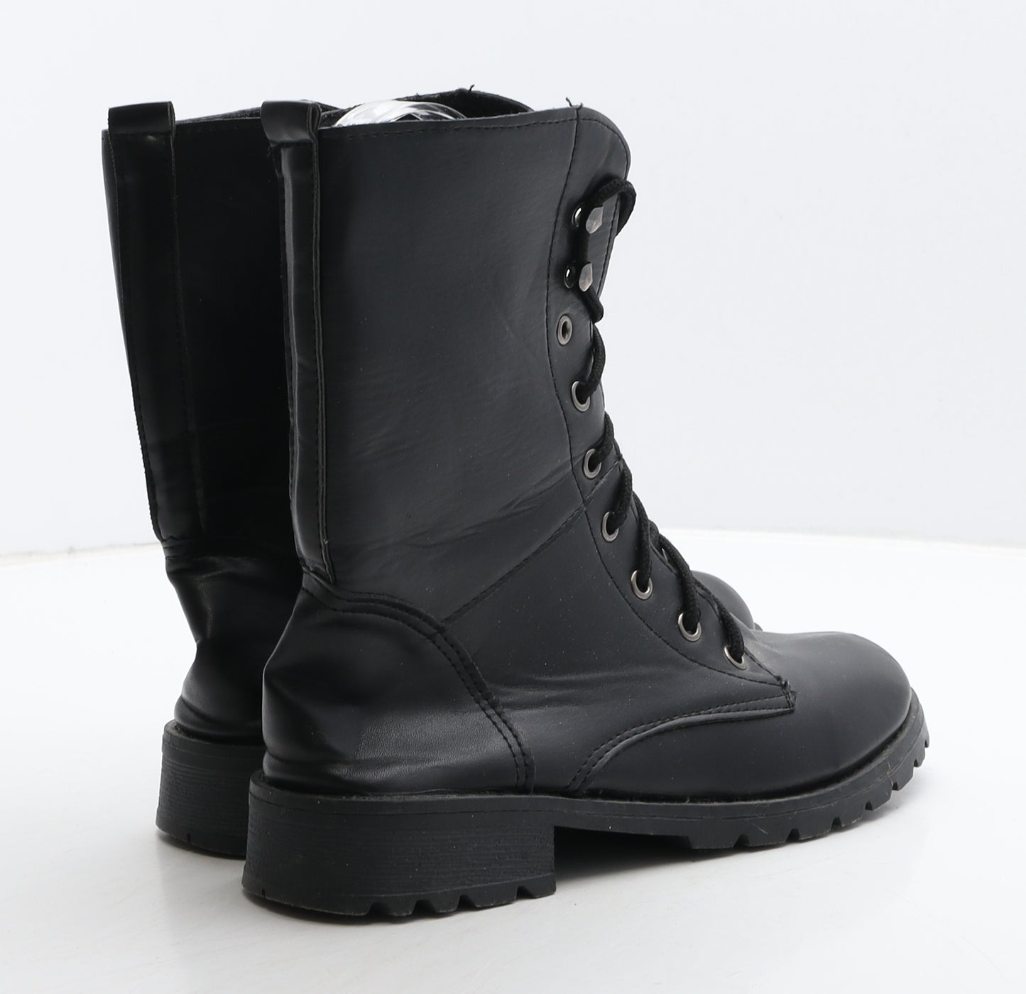 Preworn Womens Black Leather Combat Boot UK 6 39