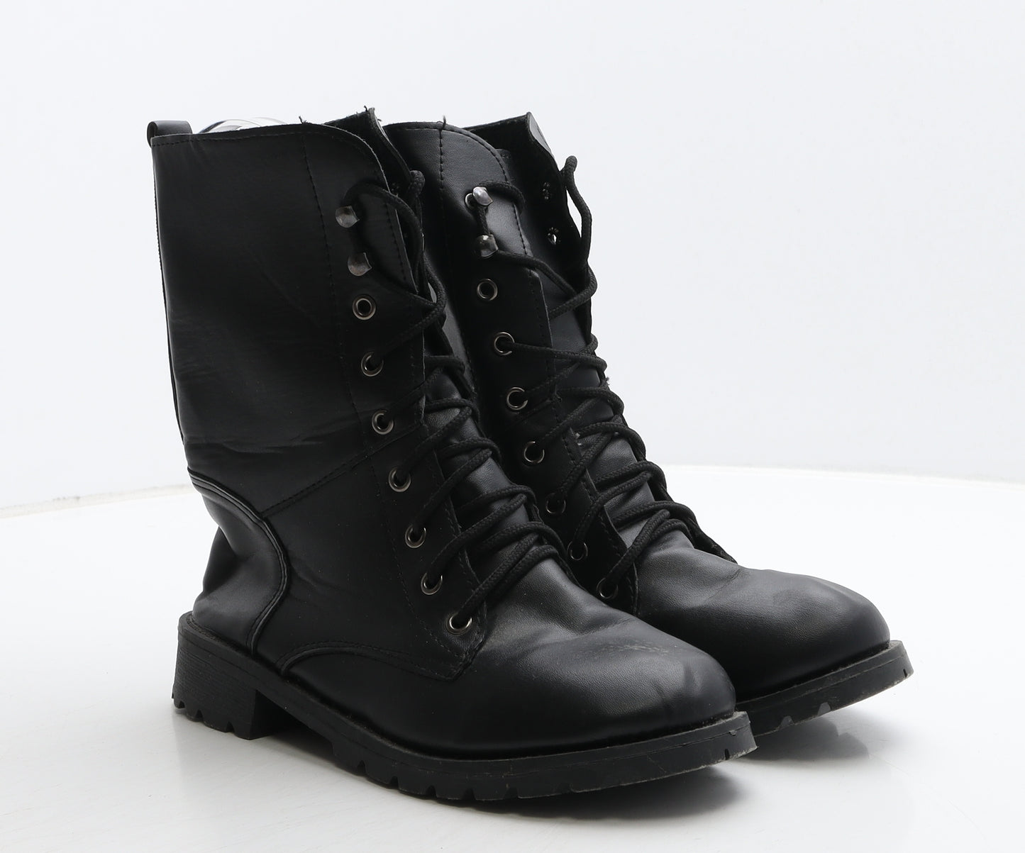 Preworn Womens Black Leather Combat Boot UK 6 39