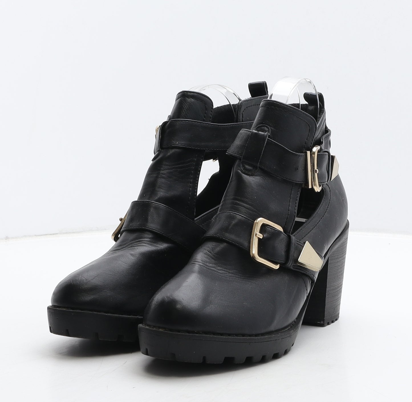 Preworn Womens Black Leather Bootie Boot UK 5 38 - Cut out