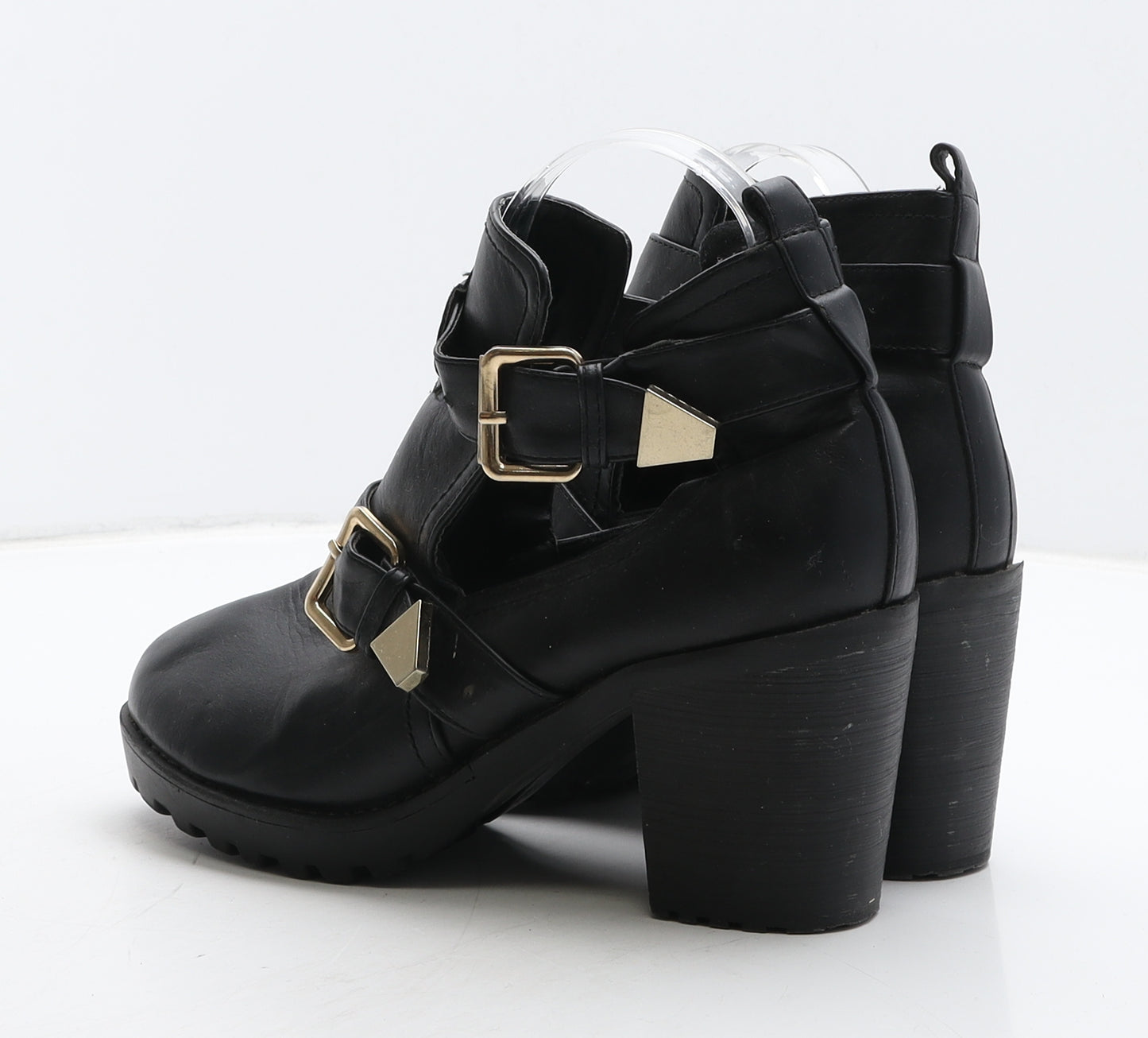 Preworn Womens Black Leather Bootie Boot UK 5 38 - Cut out