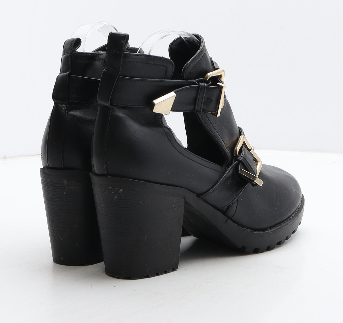 Preworn Womens Black Leather Bootie Boot UK 5 38 - Cut out
