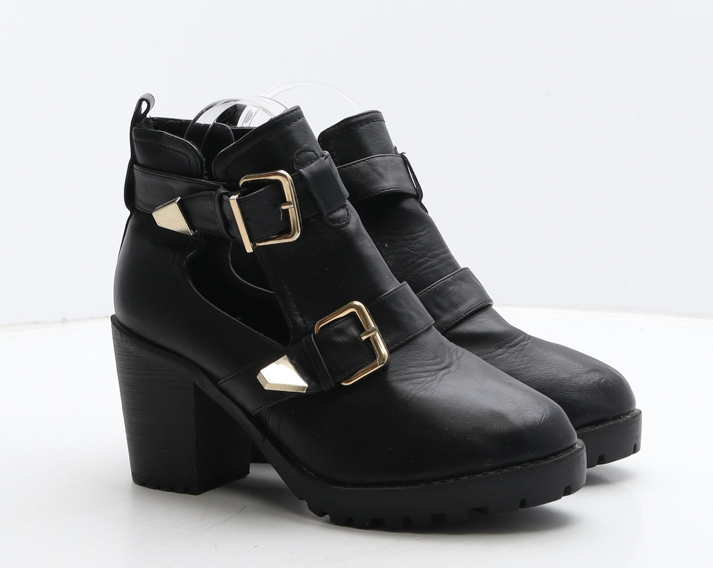 Preworn Womens Black Leather Bootie Boot UK 5 38 - Cut out
