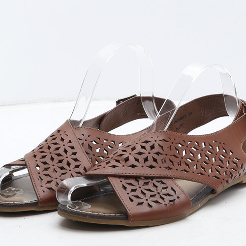 Emilio Lucax Womens Brown Geometric Leather Slingback Sandal UK 5