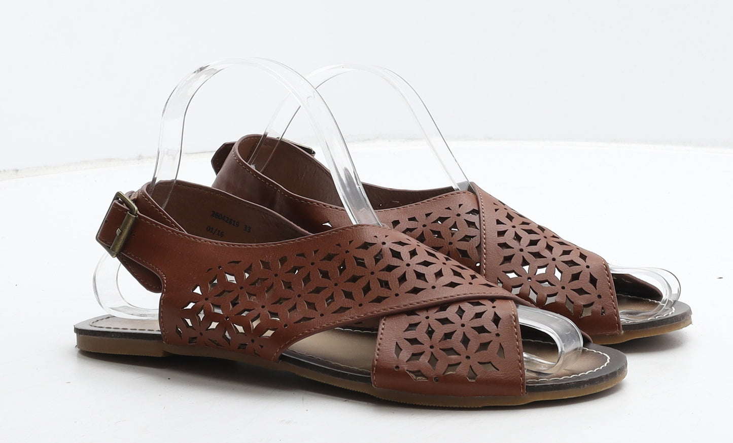 Emilio Lucax Womens Brown Geometric Leather Slingback Sandal UK 5