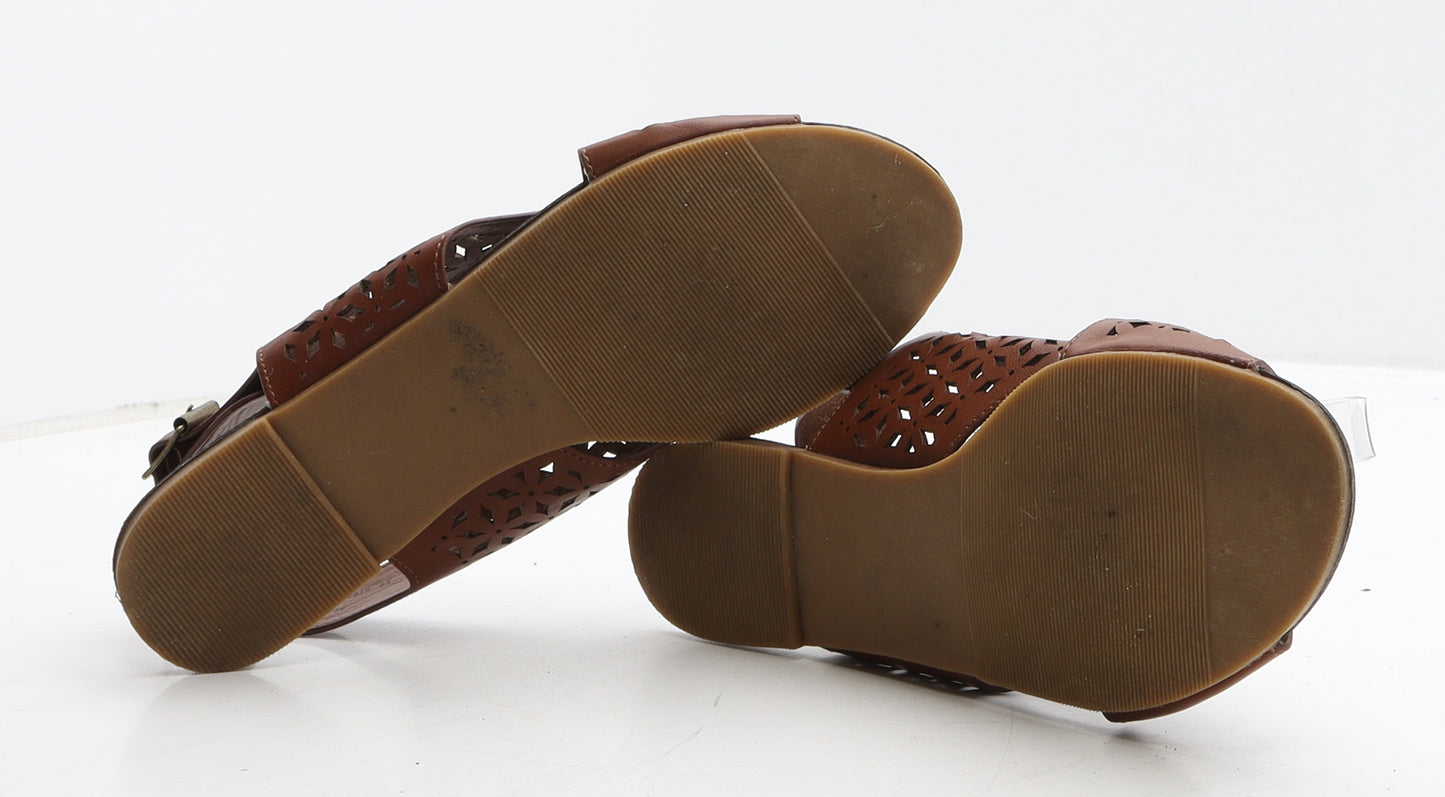Emilio Lucax Womens Brown Geometric Leather Slingback Sandal UK 5