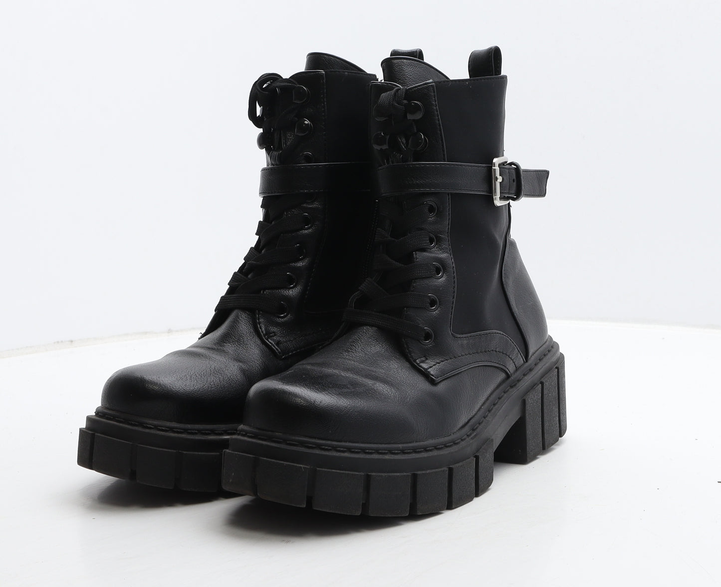 Simmi London Womens Black Leather Combat Boot UK 6