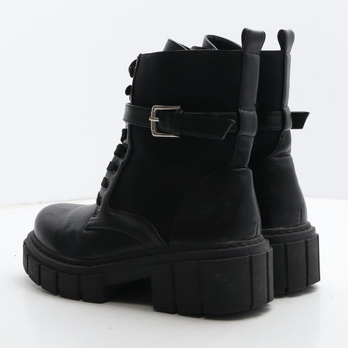 Simmi London Womens Black Leather Combat Boot UK 6
