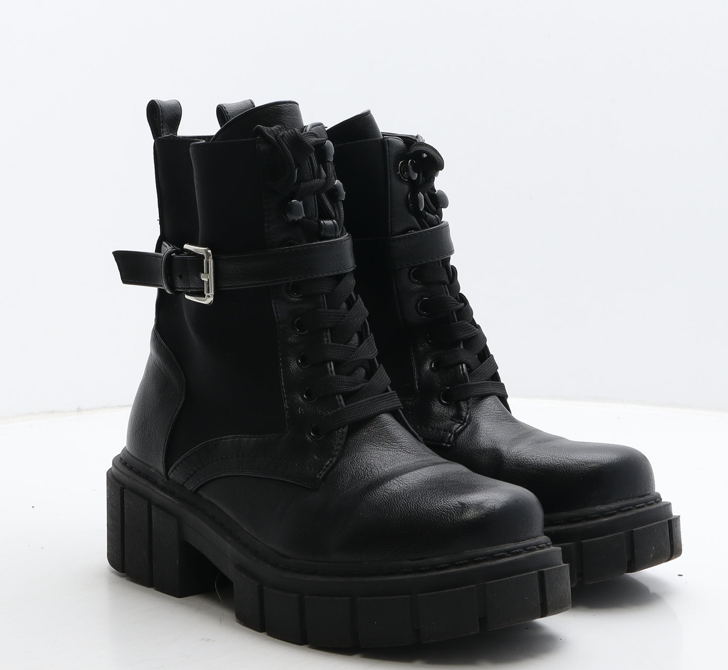 Simmi London Womens Black Leather Combat Boot UK 6