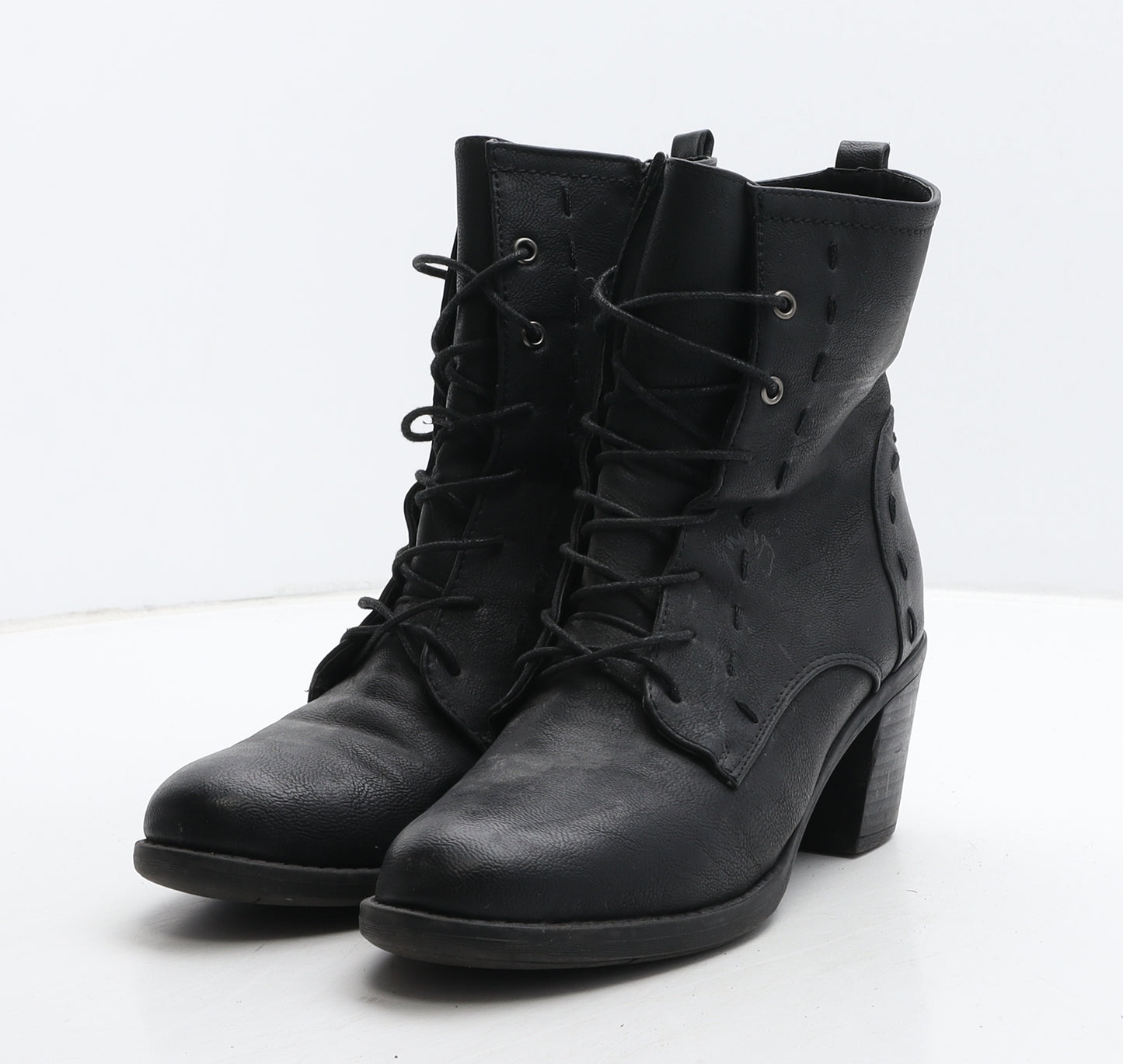 JustFab Womens Black Leather Combat Boot UK 6 38.5