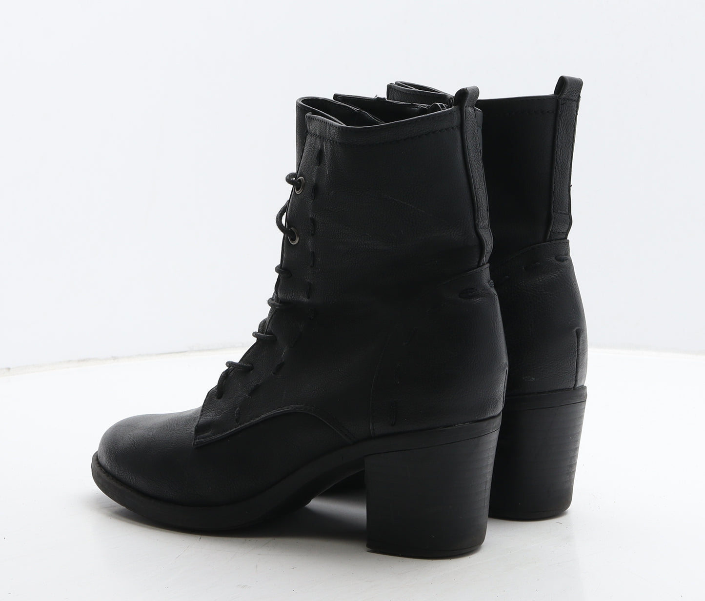 JustFab Womens Black Leather Combat Boot UK 6 38.5