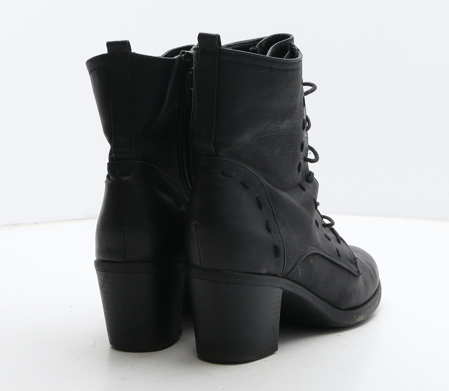JustFab Womens Black Leather Combat Boot UK 6 38.5