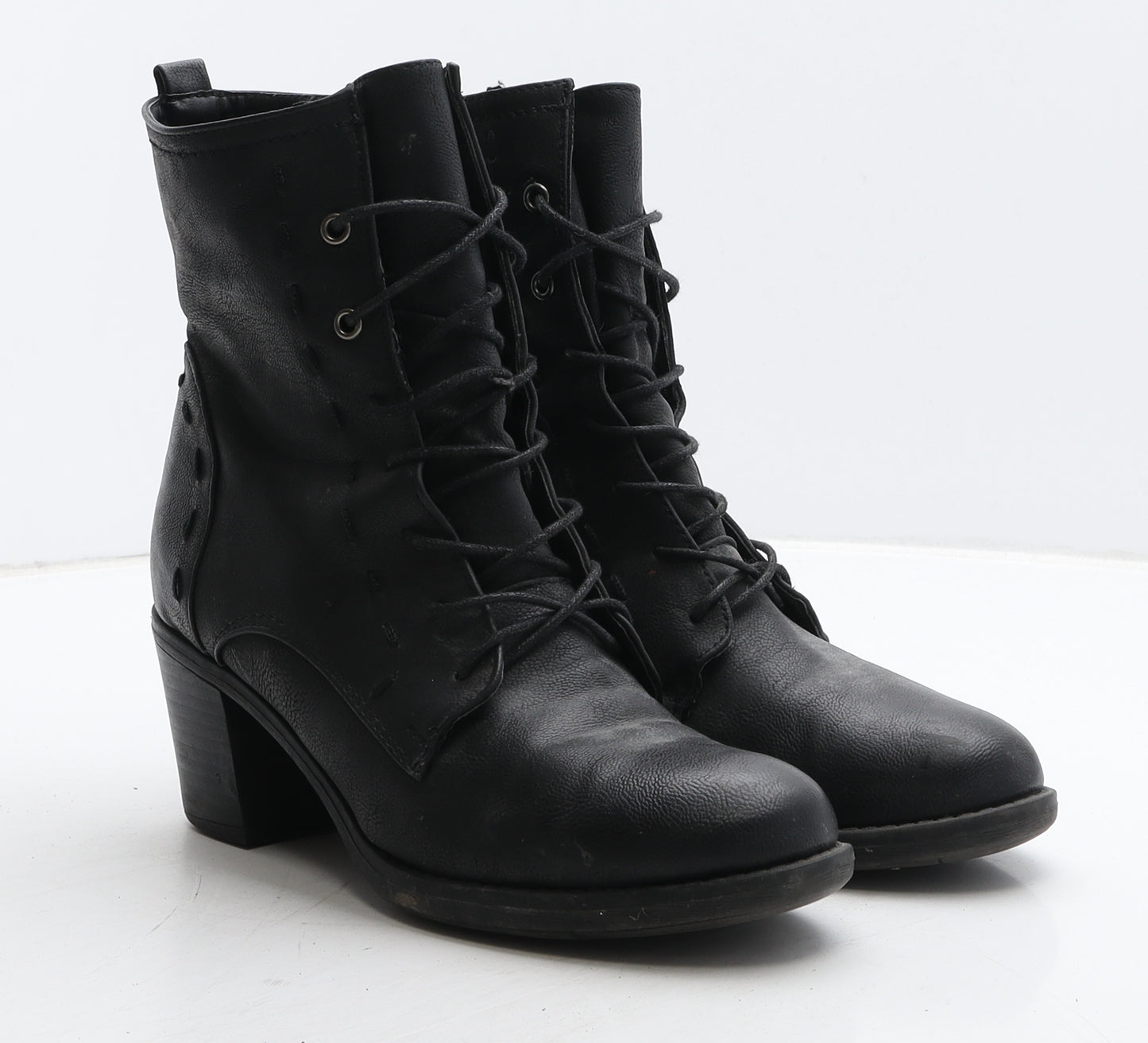 JustFab Womens Black Leather Combat Boot UK 6 38.5