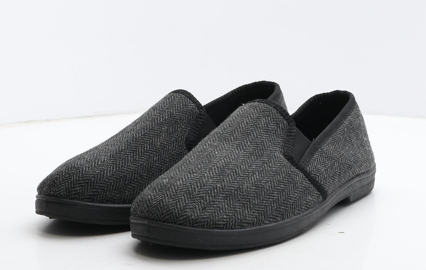 F&F Mens Grey Geometric Fabric Loafer Slipper UK 10 - House Slippers