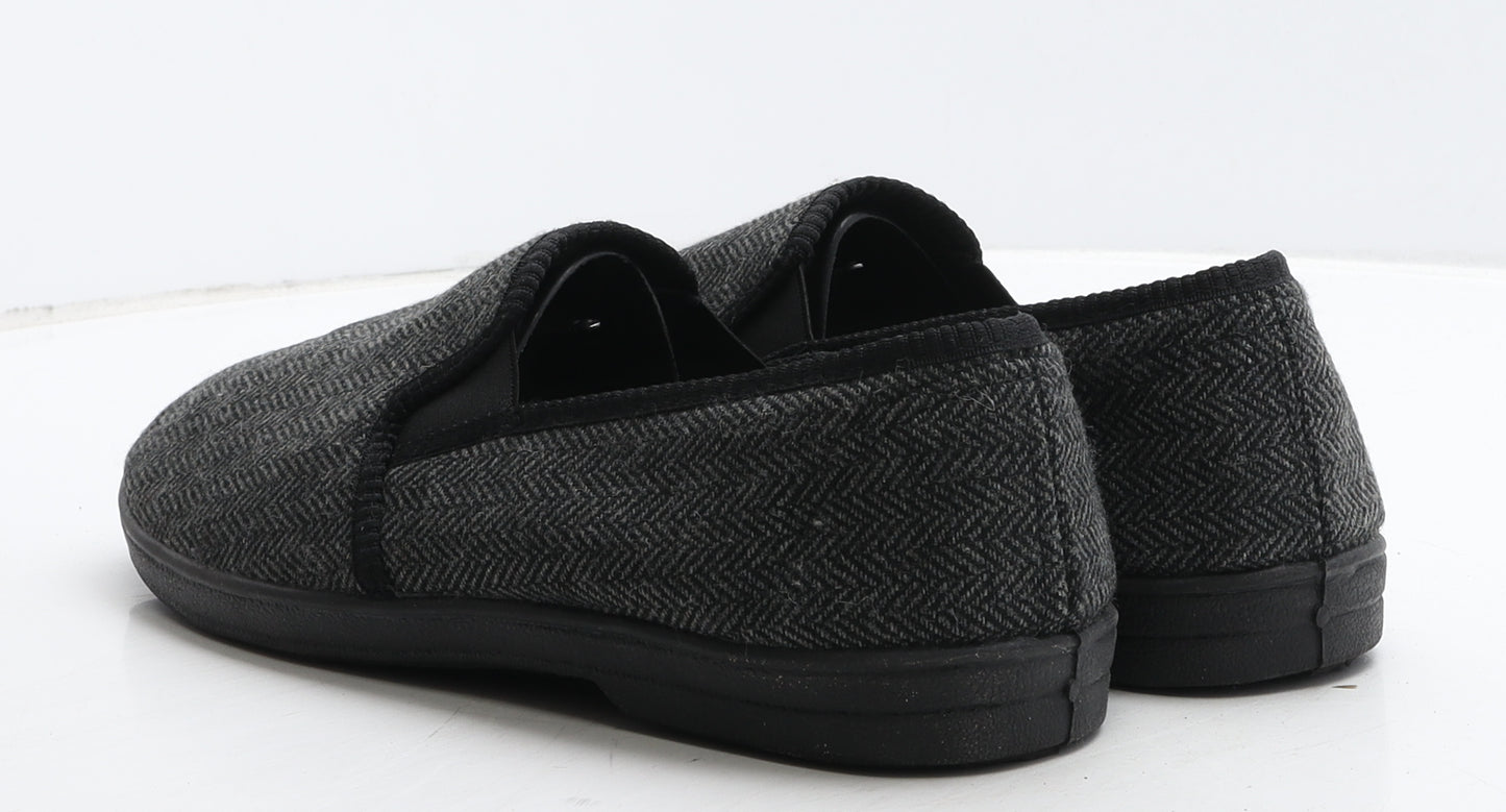 F&F Mens Grey Geometric Fabric Loafer Slipper UK 10 - House Slippers