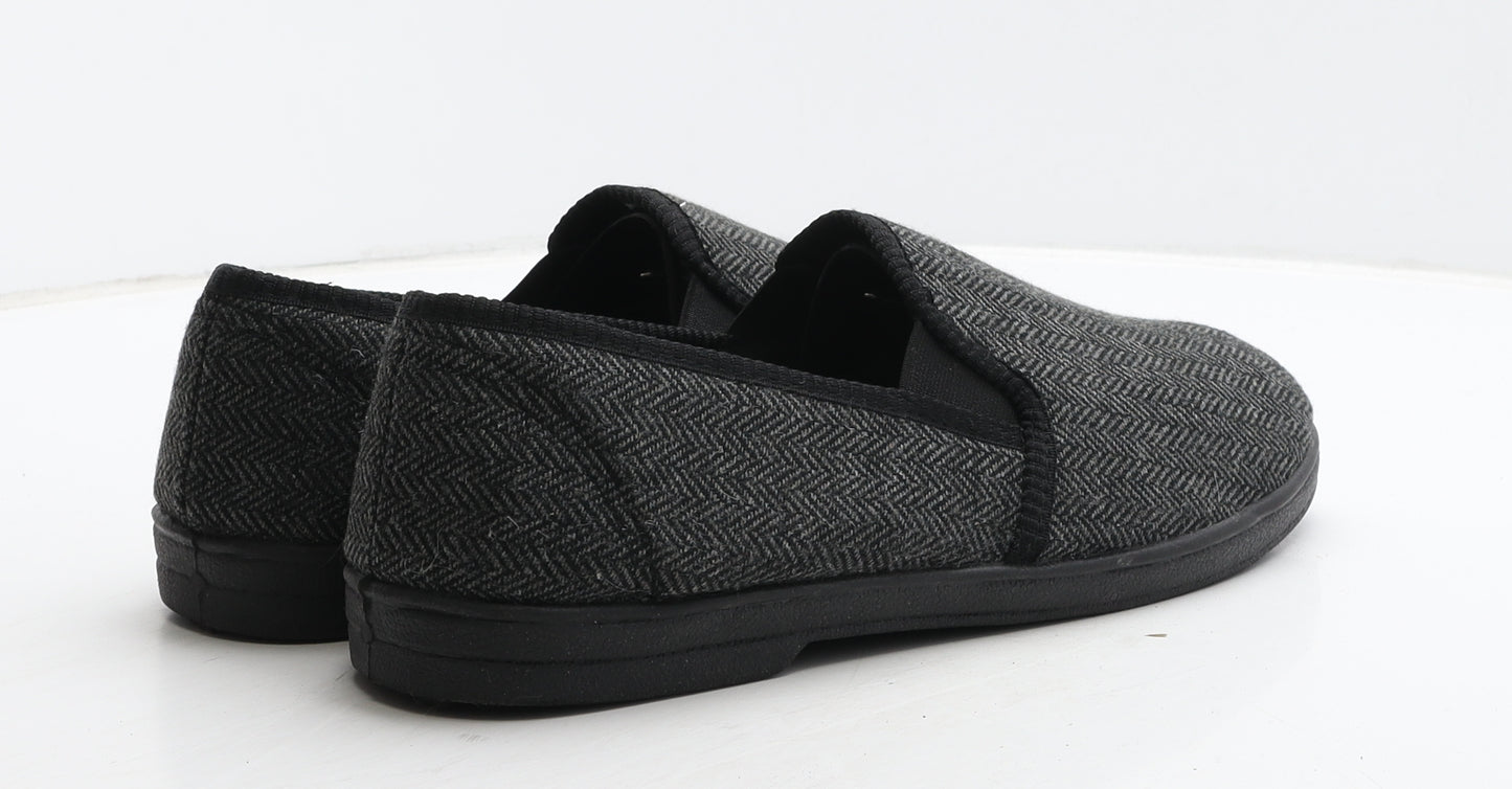 F&F Mens Grey Geometric Fabric Loafer Slipper UK 10 - House Slippers