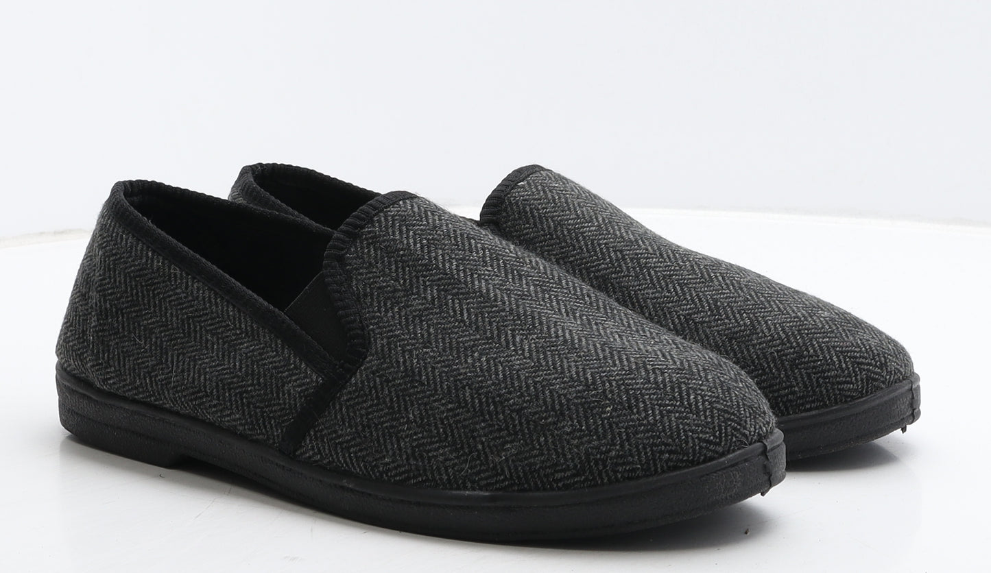 F&F Mens Grey Geometric Fabric Loafer Slipper UK 10 - House Slippers