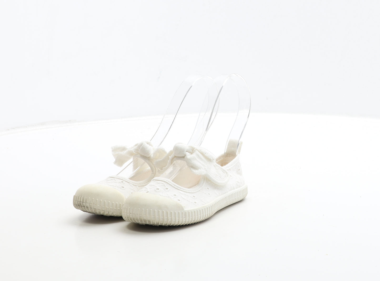 H&M Girls White Geometric Fabric Mary Jane Flat UK 7 24