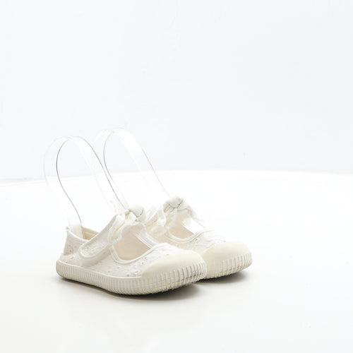 H&M Girls White Geometric Fabric Mary Jane Flat UK 7 24