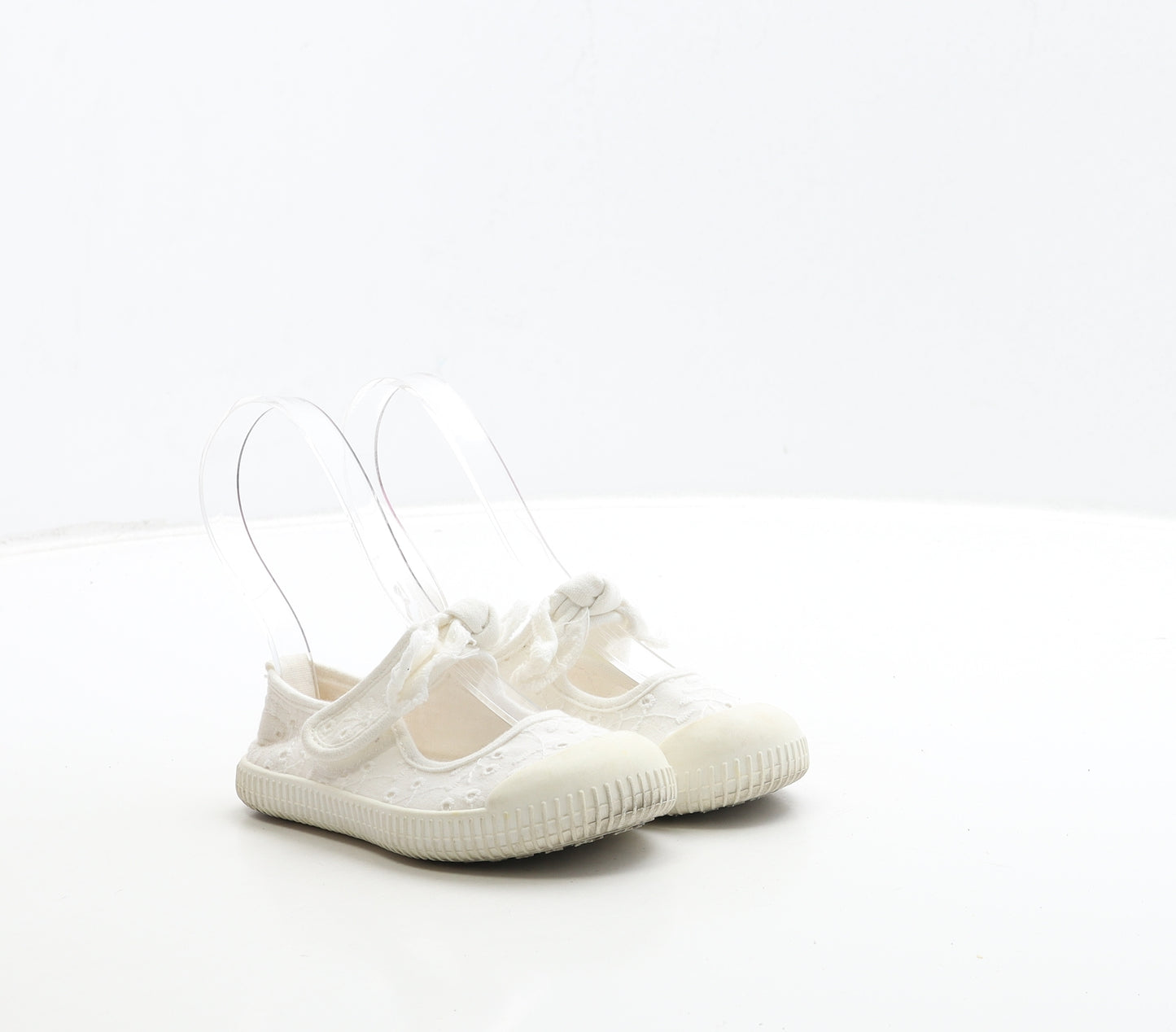 H&M Girls White Geometric Fabric Mary Jane Flat UK 7 24