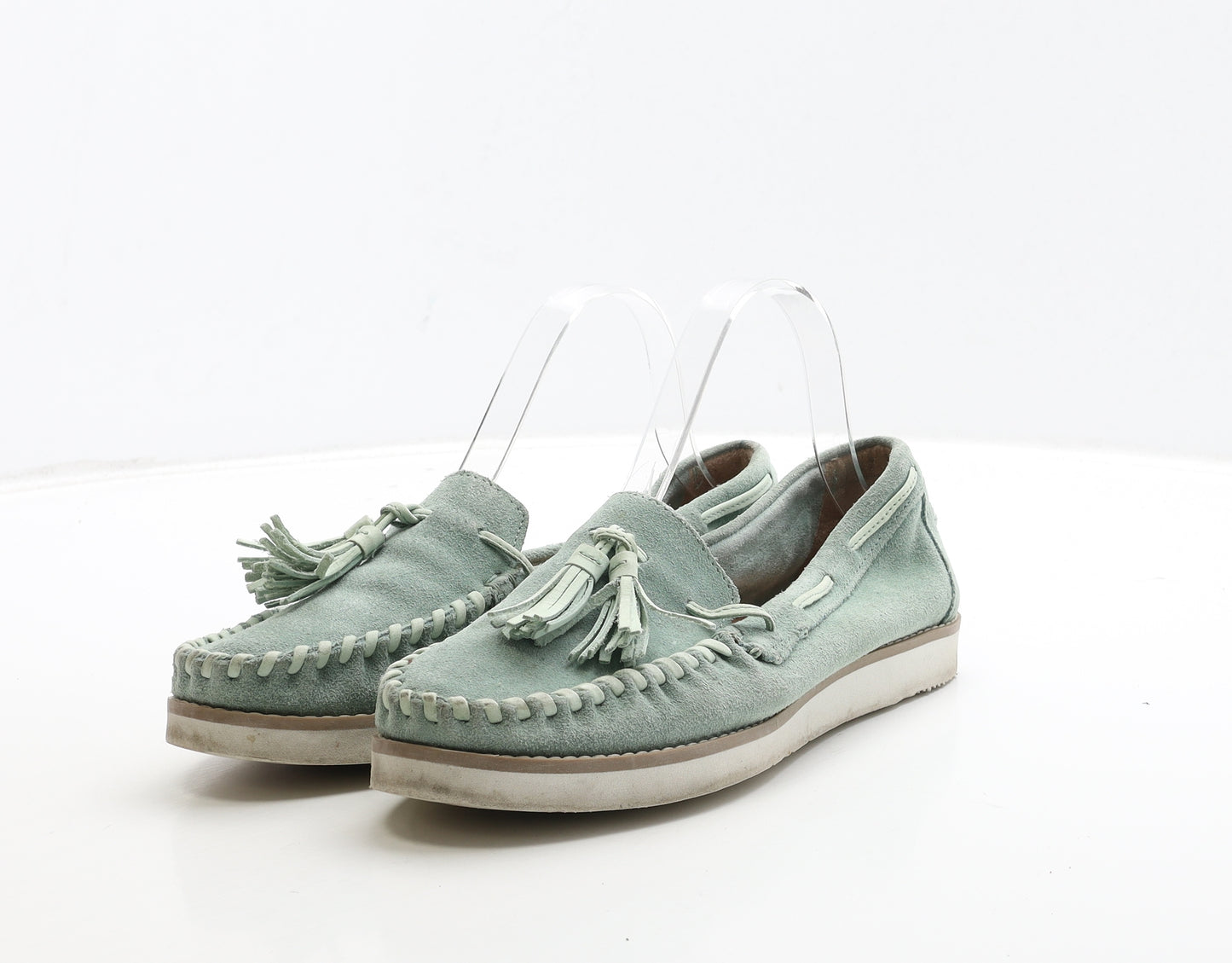 NEXT Womens Green Leather Moccasin Flat UK 6 39 - Stitching Detail